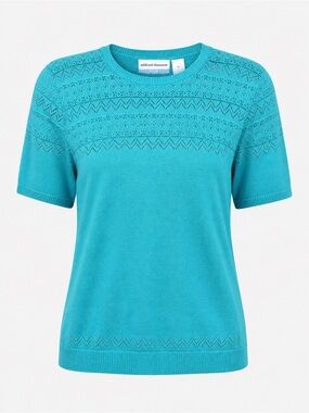 Alfred Dunner Petite Aqua Knit Top | Size PL | Textured Short Sleeve Sweater